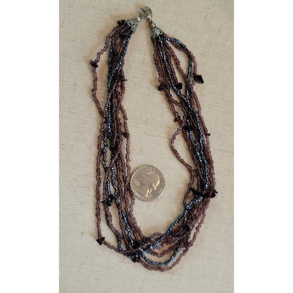 Vintage Deep Purple Amethyst Chip & Seed Bead Choker Multi Strand Necklace - Picture 5 of 8